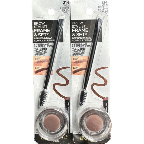 New 2 L'Oreal Brow Stylist Frame & Set‎ Pomade 214 Warm Brunette - Picture 1 of 2
